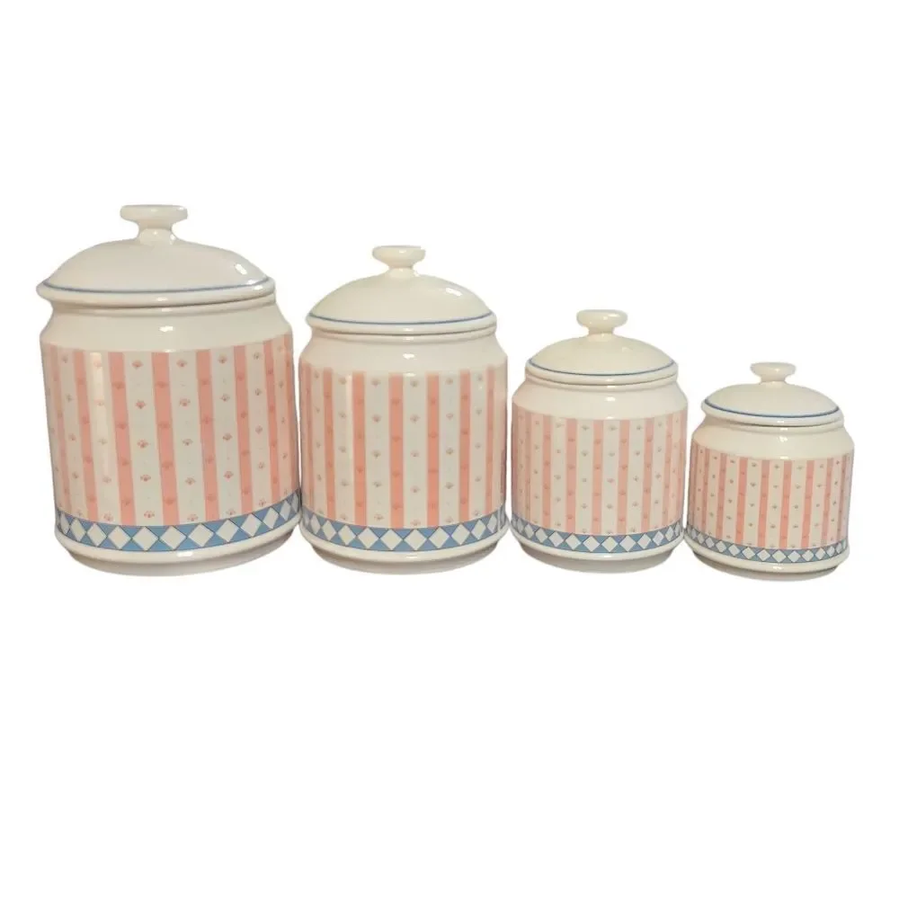 Vintage Lisa Berrett Canister Set 8 Piece 4 with Lids Country Tabby Cat
